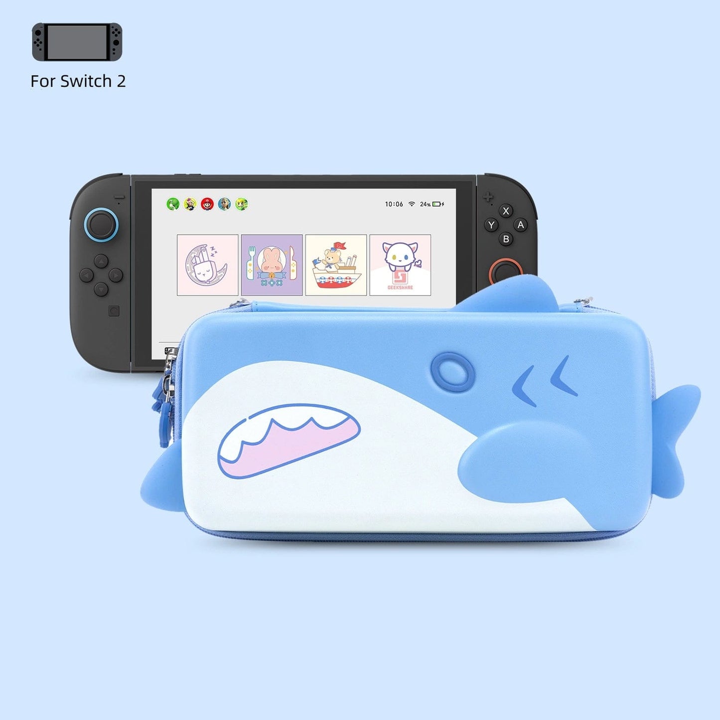 GeekShare Protective Case & Thumb Grip Caps & Carrying Bag for switch 2 -Shark Party GeekShare Protective Case & Thumb Grip Caps & Carrying Bag for switch 2 -Shark Party
