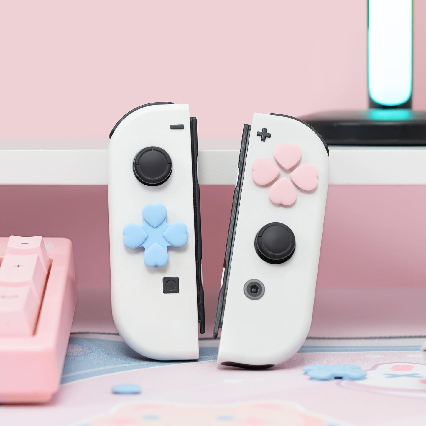 GeekShare Heart Button Caps for Nintendo Switch GeekShare Heart Button Caps Compatible with Nintendo Switch Only,PC Joystick Cover,4PCS - Pink & Blue