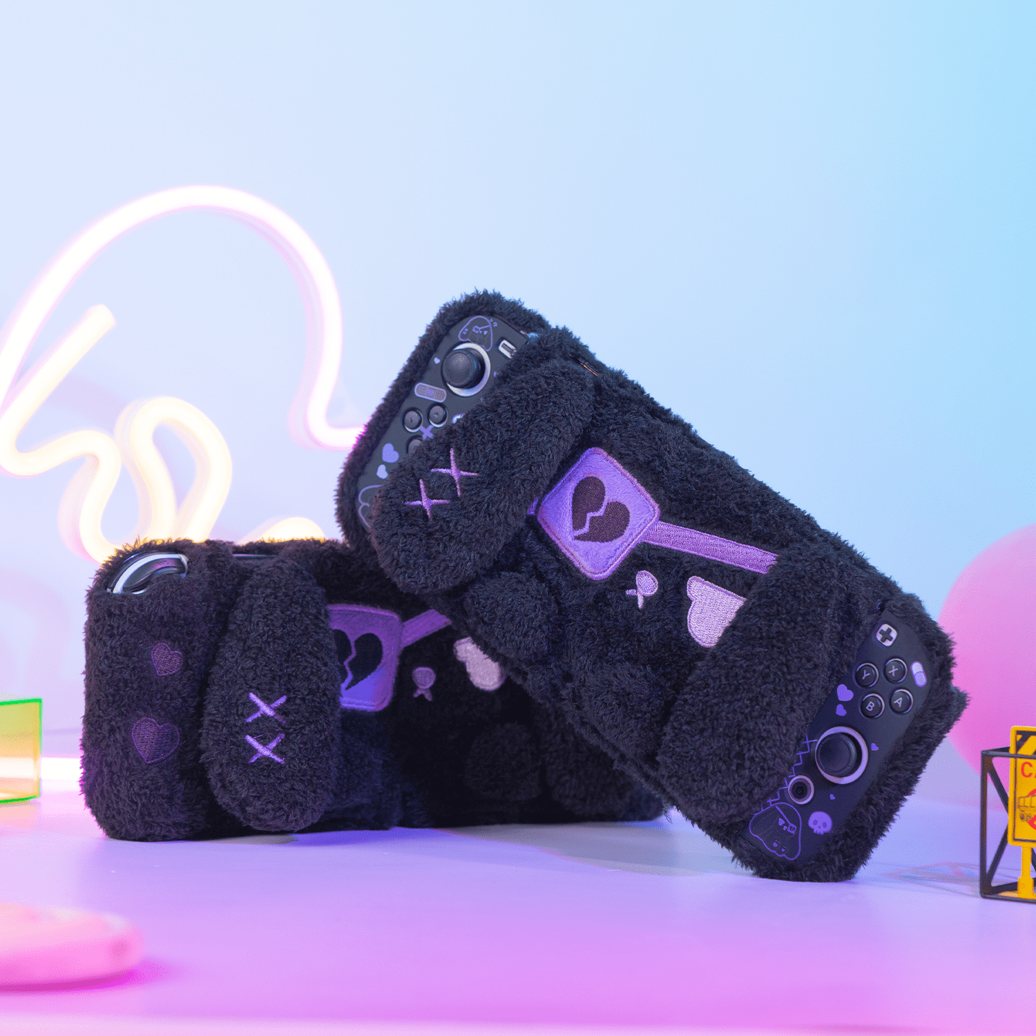 GeekShare Plush Dark Black Bunny Protective Case for Switch OLED