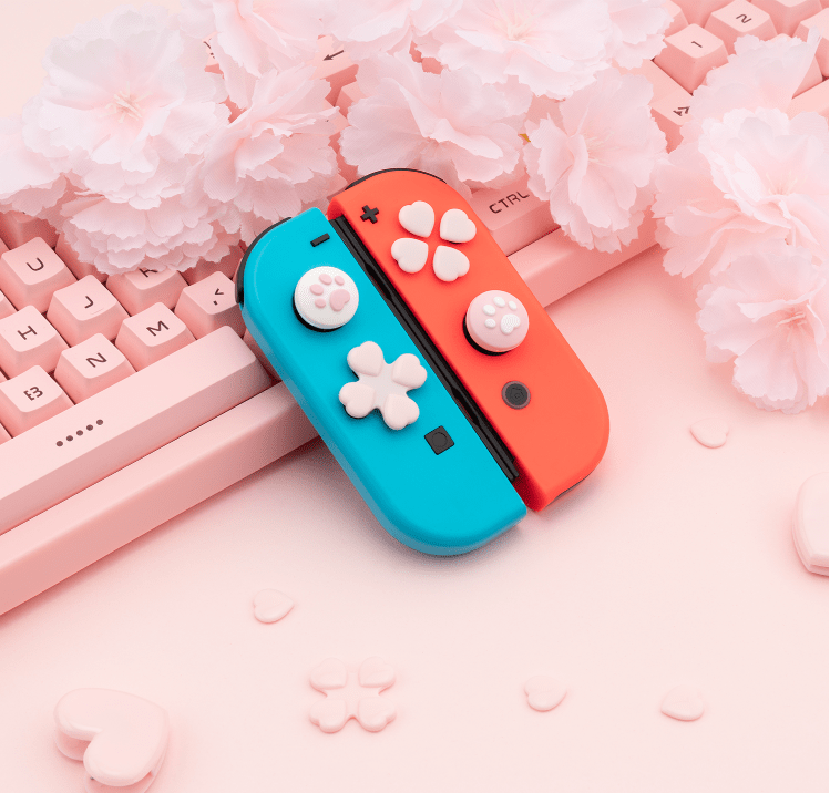 GeekShare Heart Button Caps Compatible with Nintendo Switch Only,PC Joystick  Cover,4PCS - Pink & Blue