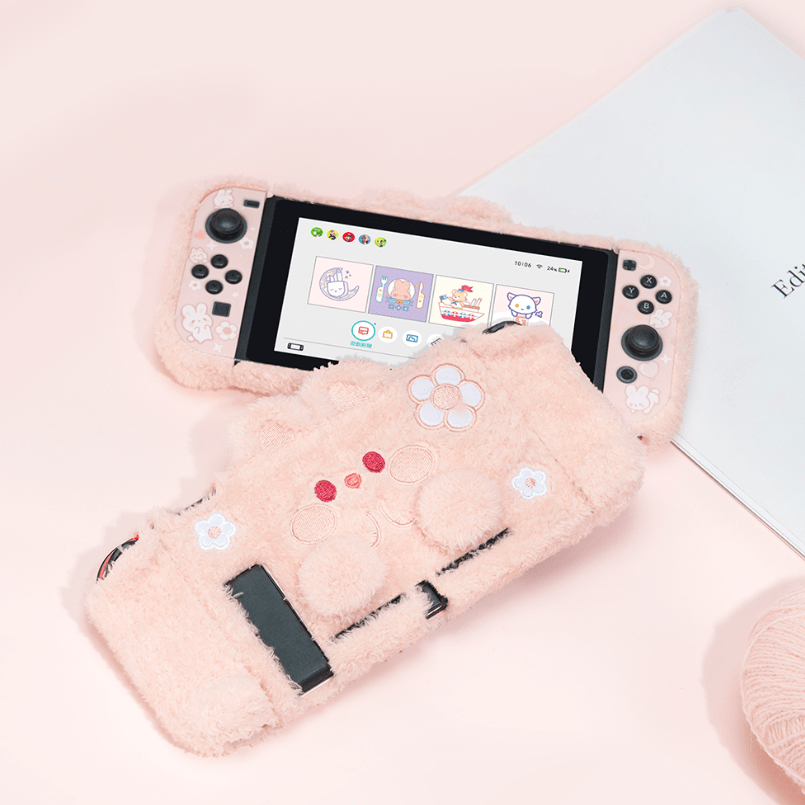 Pink Geekshare Switch Lite Case GeekShare Plush Bunny Protective Case