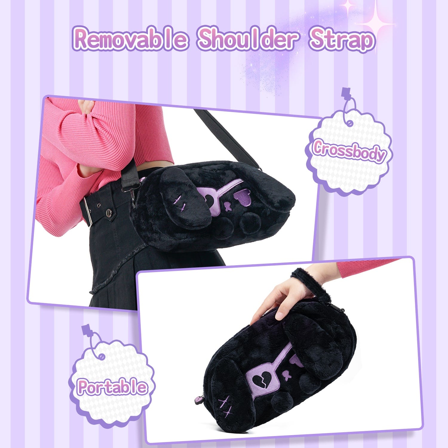 GeekShare Dark Black Bunny Plush Carrying Bag
