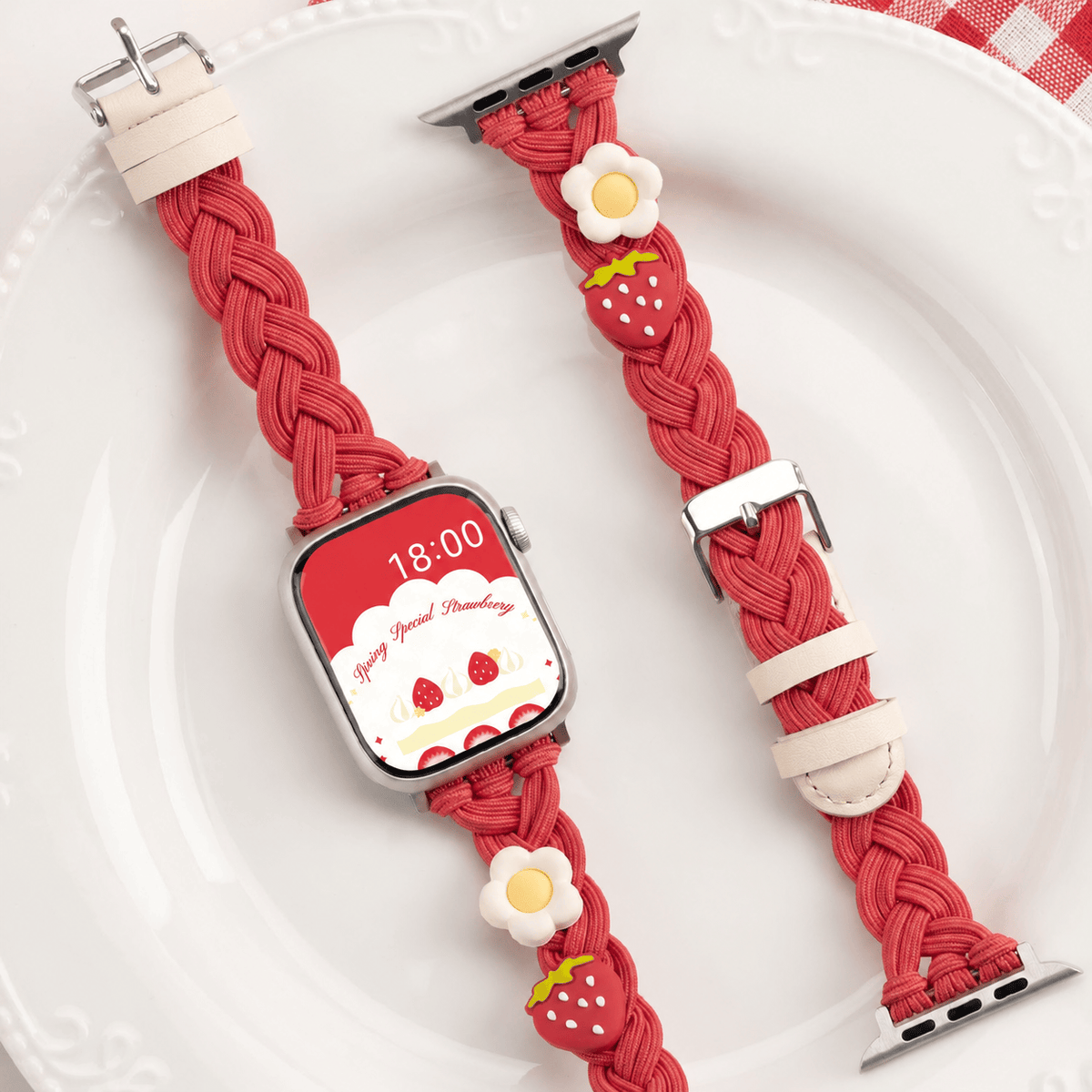 GeekShare Cream Strawberry Scrunchie Apple Watch Band GeekShare Cream Strawberry Scrunchie Apple Watch Band