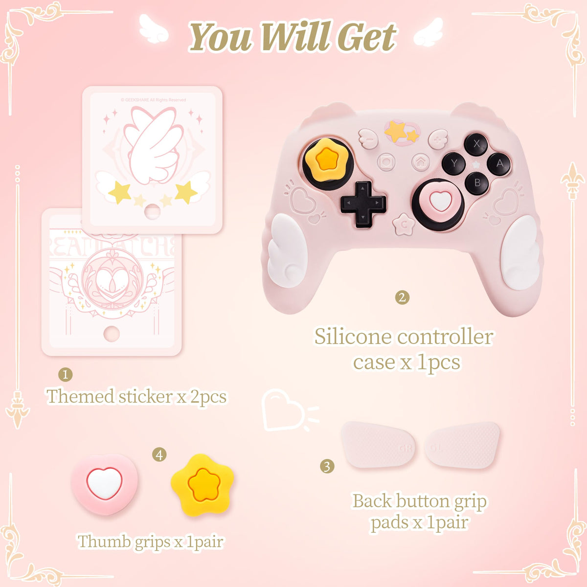 GeekShare Star Wings Silicone Controller Grip Cover Switch 2 Pro Controller Silicone Case | GeekShare Angel Wings