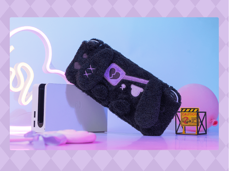 GeekShare Plush Dark Black Bunny Protective Case for Switch OLED