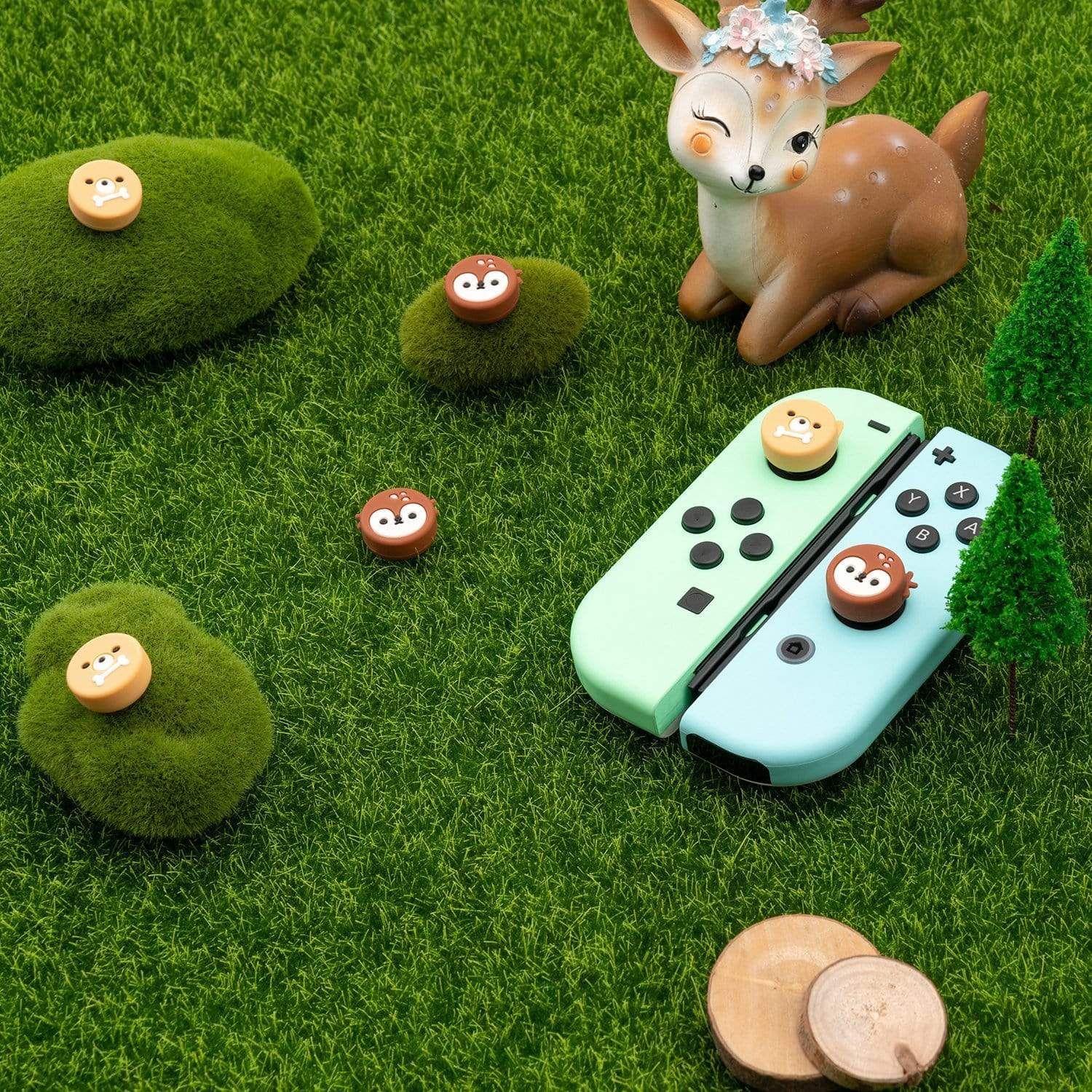 GeekShare  Animal Theme Thumb Grip Caps-Deer&Dog GeekShare Cute Animal Theme Thumb Grip Caps for Switch and Switch Lite - 4 PICS, Deer and Dog